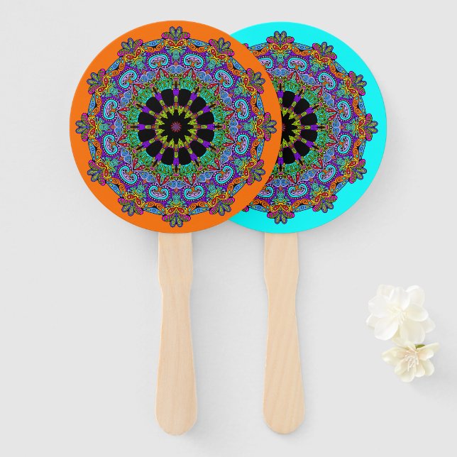 Hand Painting Mandala Clock Face 24 Fan (Front and Back)