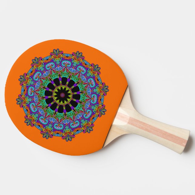 Hand Painting Mandala Clock Face 24 Ping Pong Paddle (Side)