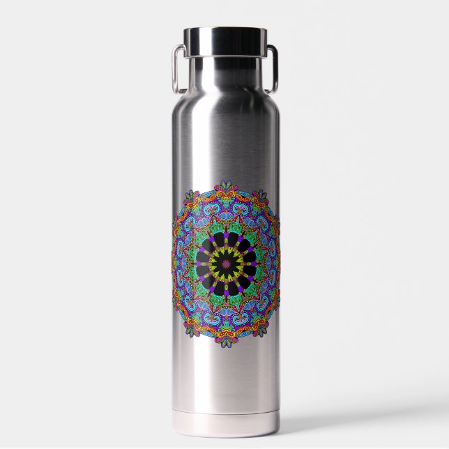 Hand Painting Mandala Clock Face 24 Water Bottle (Front)