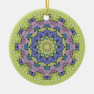 Hand Painting Mandala Clock Face 2 Ceramic Ornament