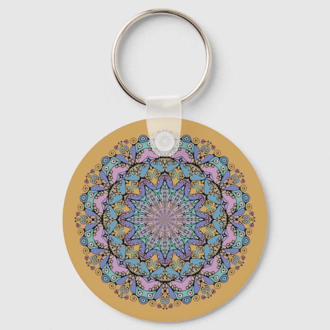Hand Painting Mandala Clock Face 3 Key Ring (Front)
