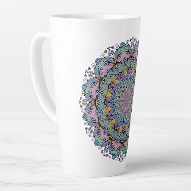 Hand Painting Mandala Clock Face 3 Latte Mug (Left Angle)