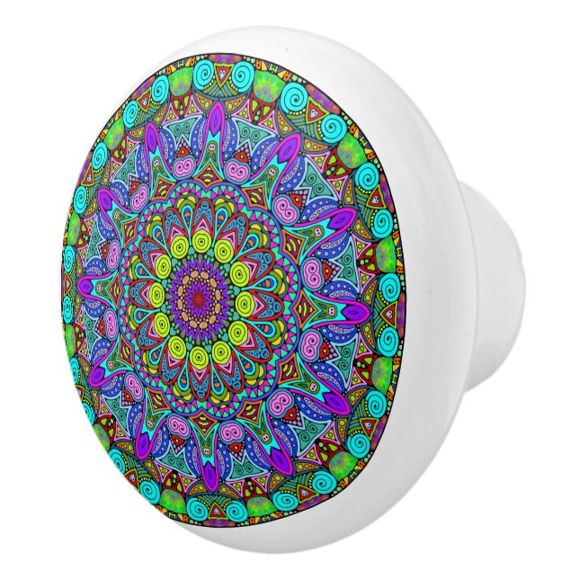 Hand Painting Mandala Clock Face 4 Ceramic Knob (Right)