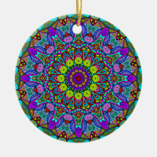 Hand Painting Mandala Clock Face 4 Ceramic Ornament