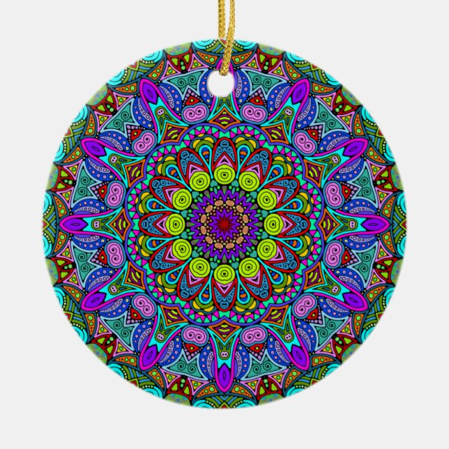 Hand Painting Mandala Clock Face 4 Ceramic Ornament (Front)