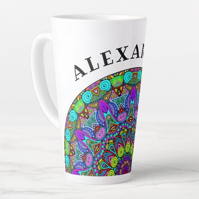 Hand Painting Mandala Clock Face 4 Latte Mug (Left Angle)