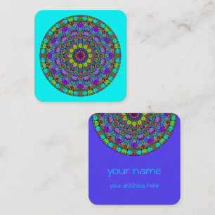 Hand Painting Mandala Clock Face 4 Square Business Card