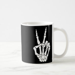 Hand Peace Sign Bone Halloween Pocket Skeleton Coffee Mug