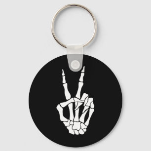 Hand Peace Sign Bone Halloween Pocket Skeleton  Key Ring