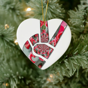 Hand peace sign ceramic ornament