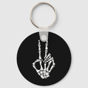 Hand Peace Sign Halloween Costume Bones Key Ring