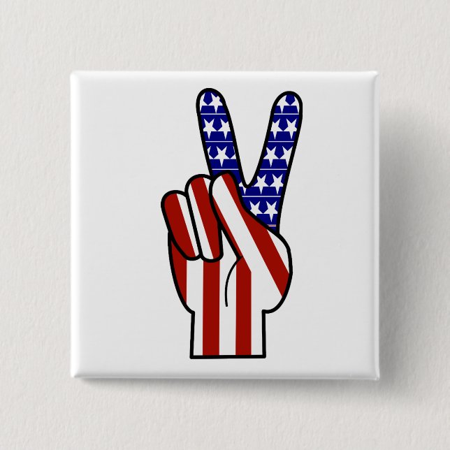 Hand Peace Sign - Red White & Blue 15 Cm Square Badge (Front)