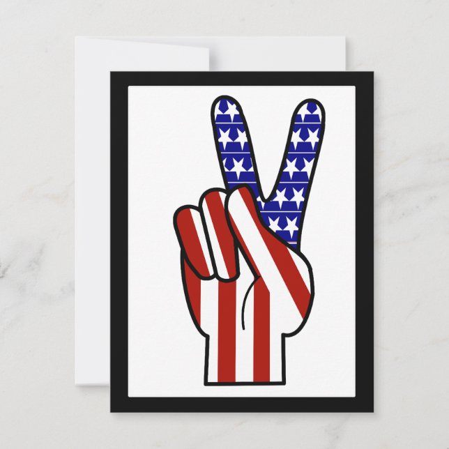 Hand Peace Sign - Red White & Blue Invitation (Front)