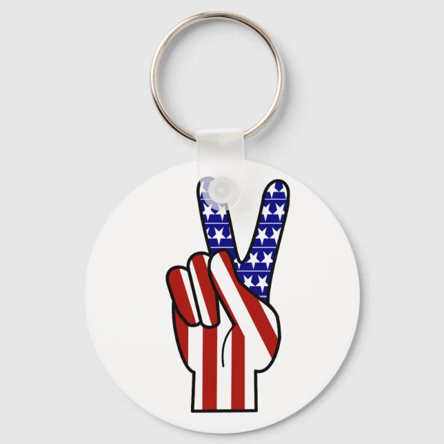 Hand Peace Sign - Red White & Blue Key Ring (Front)
