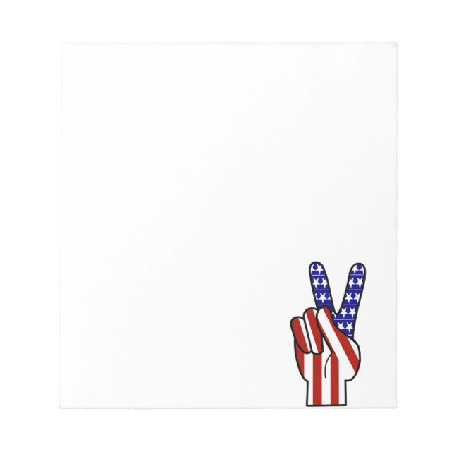 Hand Peace Sign - Red White & Blue Notepad (Front)