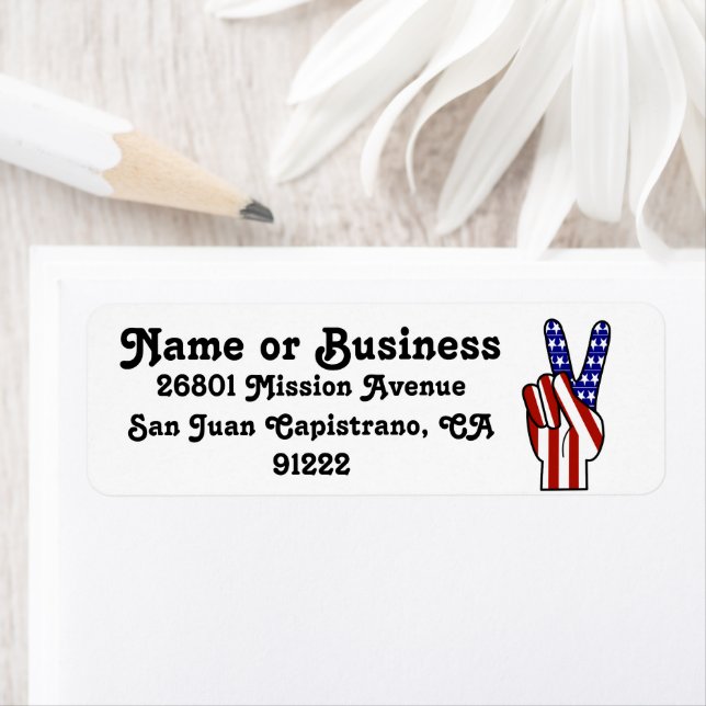 Hand Peace Sign - Red White & Blue Return Address Label (Insitu)