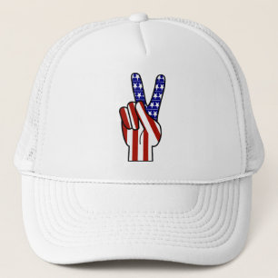 Hand Peace Sign - Red White & Blue Trucker Hat