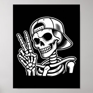 Hand Peace Sign Retro Halloween Skeleton Hand Sign