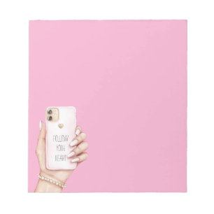 Hand phone chic girly pink nails notepad