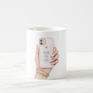 Hand phone chic pink nails coffee mug