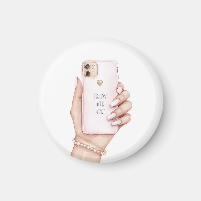 Hand phone chic pink nails magnet (Front)