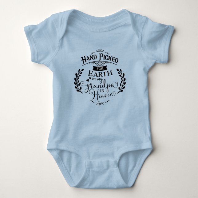 Hand Picked By My Grandpa in Heaven Blue Boy Baby Bodysuit (Front)