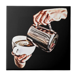 hand pouring coffee digital art painting  ceramic tile