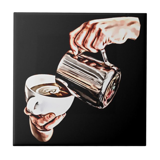 hand pouring coffee digital art painting  ceramic tile (Front)