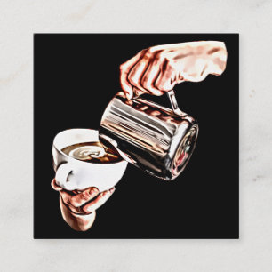 hand pouring coffee digital art painting square business card
