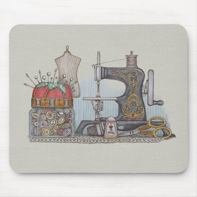 Hand Powered Sewing Machine Mouse Pad (Front)