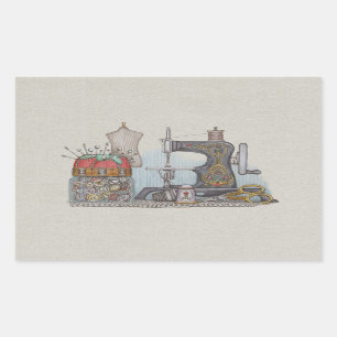 Hand Powered Sewing Machine Rectangular Sticker
