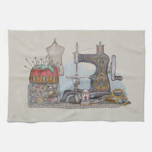 Hand Powered Sewing Machine Tea Towel