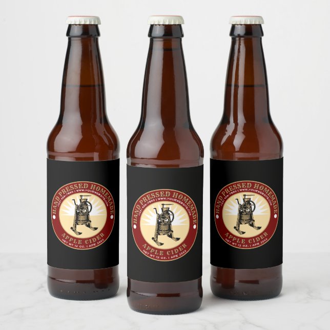 Hand Pressed Homemade Apple Cider Template Beer Bottle Label (Bottles)