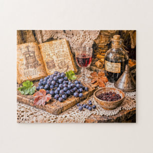 Hand‑Pressed Traditional Wine with Grapes and Vint Jigsaw Puzzle
