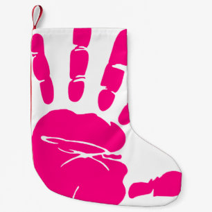 Hand print pink paint art palm small christmas stocking
