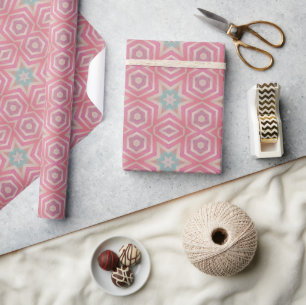 Hand Printed Look Star Pattern - Pink Turquoise Wrapping Paper