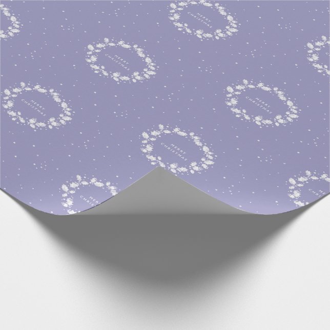 Hand Printed Periwinkle Christmas Holly Wreath Wrapping Paper (Corner)