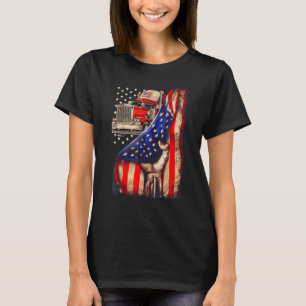 Hand Pulling The American Flag Down For Trucker Tr T-Shirt