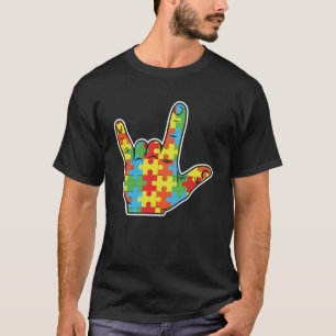 Hand Puzzle Rock Sign Special April Blue Autism Aw T-Shirt