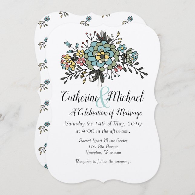Hand Rendered Floral Bouquet Invitation (Front/Back)