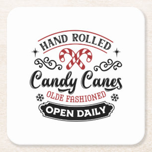 Hand Rolled Candy Cane Farmhouse Square Paper Coaster