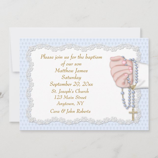 Hand Rosary Beads Blue Invitation (Front)
