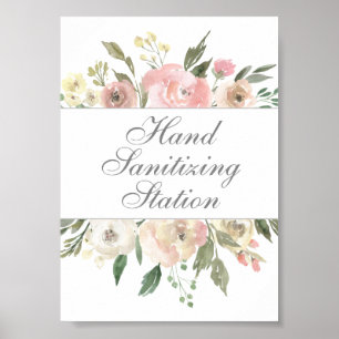 Hand Sanitising Station Chic Floral Wedding Poster