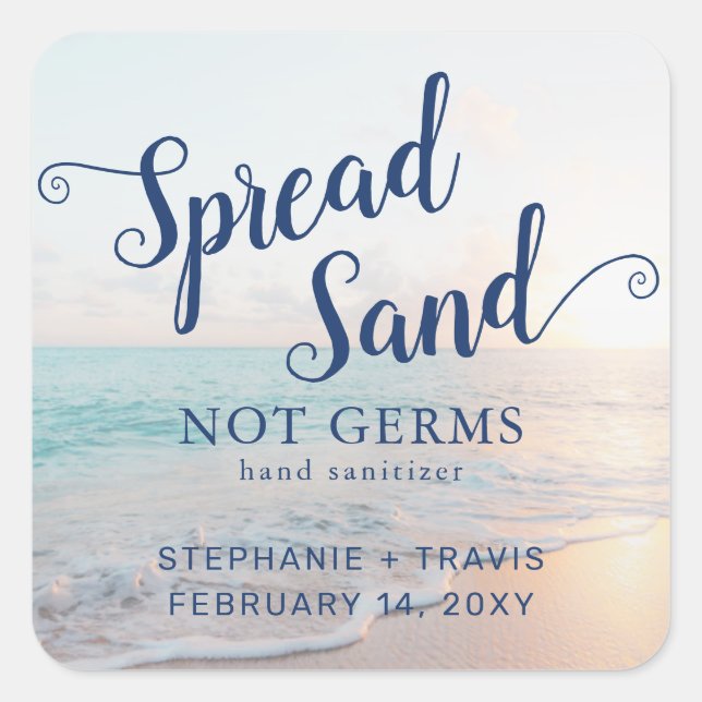 Hand Sanitizer Beach Wedding Favour Square Sticker (Front)