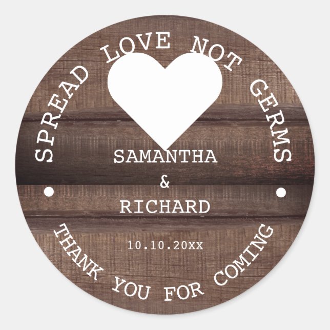 Hand Sanitizer Favours Spread Love Rustic Wedding  Classic Round Sticker (Front)