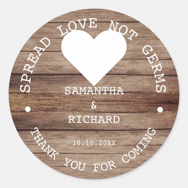 Hand Sanitizer Favours Spread Love Rustic Wedding  Classic Round Sticker (Front)