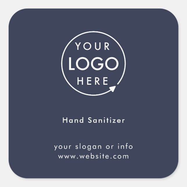 Hand Sanitizer | Navy Blue Professional Logo Square Sticker (Front)