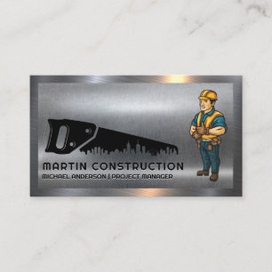 Hand Saw City Logo   Construction Worker   Steel Business Card