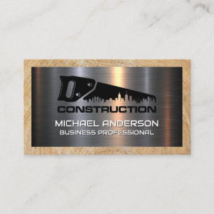 Hand Saw City Logo   Metal and Wood Construction Business Card