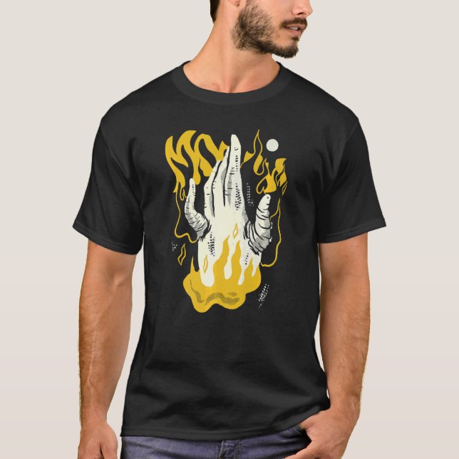 Hand Scary Surreal Burning Devil T-Shirt (Front)